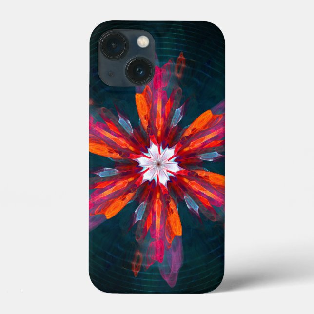 Floral Flores de Mandala Laranja Vermelho Abstrato (Verso)