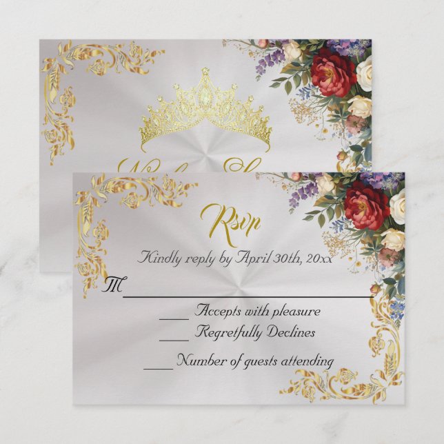 Floral & Folhas Douradas - RSVP Pérola Branca (Frente/Verso)