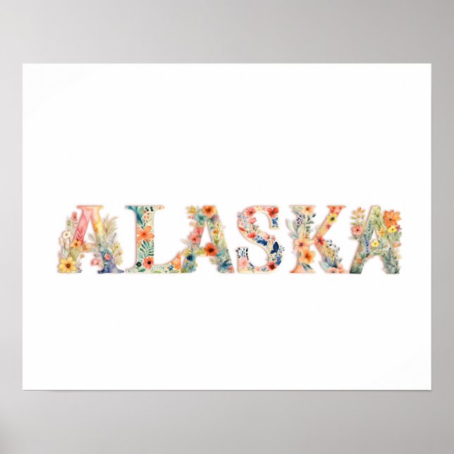 Floral Font State Art Impressão (Alasca) (Frente)