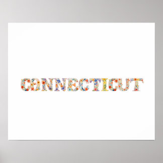 Floral Font State Art Impressão (CONNECTICUT)