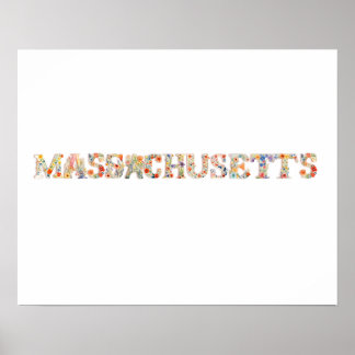 Floral Font State Art Impressão (Massachusetts)