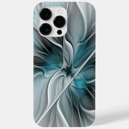 Floral Fractal Moderno Abstrato Flor Azul Cinza
