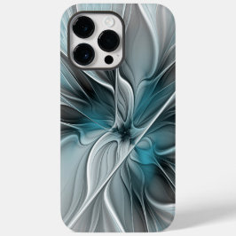 Floral Fractal Moderno Abstrato Flor Azul Cinza