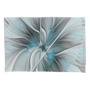 Floral Fractal Moderno Abstrato Flor Azul Cinza