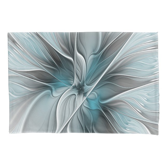 Floral Fractal Moderno Abstrato Flor Azul Cinza (Frente)