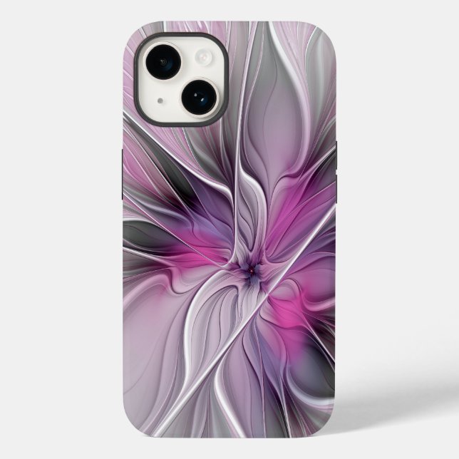 Floral Fractal Moderno Abstrato Flor Rosa Cinza (Verso)