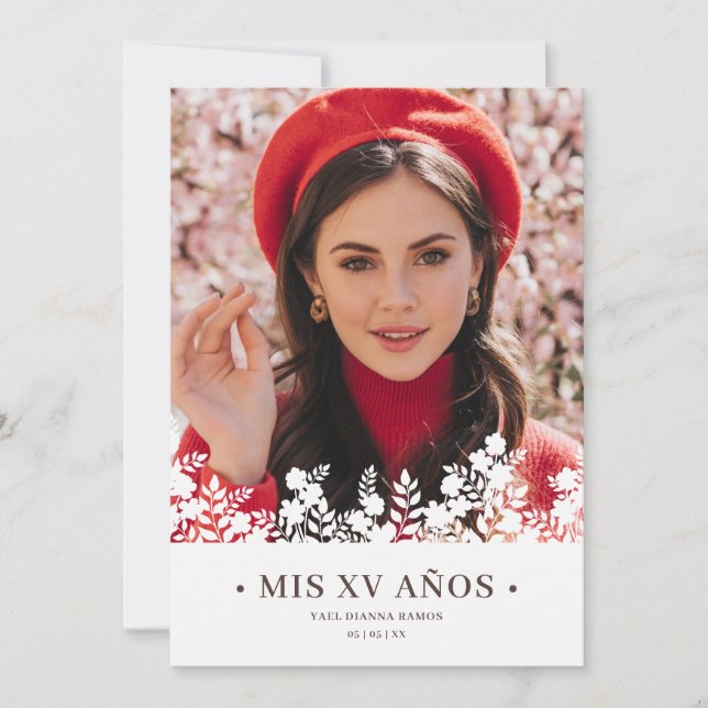 Floral Frame Elegant Spanish Photo Quinceañera (Frente)