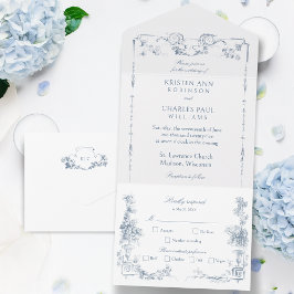 Floral francês azul-poeirento elegante