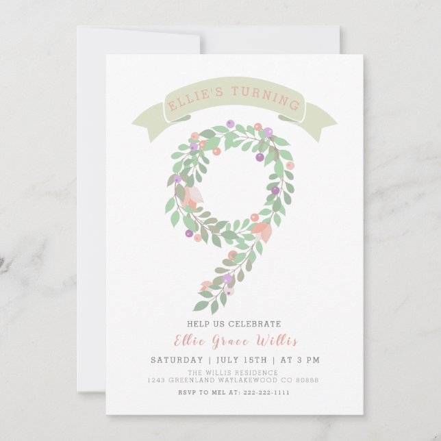 Floral Garden 9º Convite para Festa de aniversário (Frente)