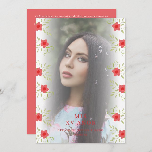 Floral Garland Quinceañera Foto sofisticada (Frente/Verso)