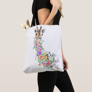 Floral Giraffe Tote Bag