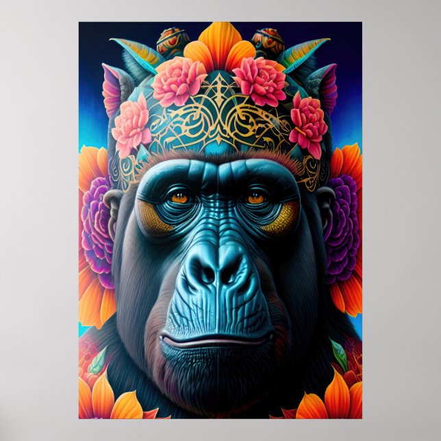Floral Gorilla Animal Posters (Frente)