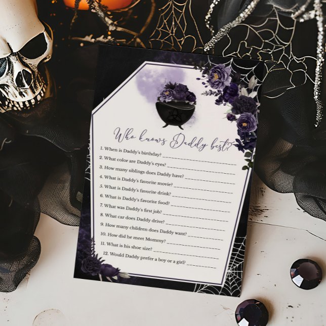 Floral Gótico Roxo Que Sabe O Melhor Jogo Do Pai (Floral Gothic Baby Shower Invitation Who knows Daddy Best Game)