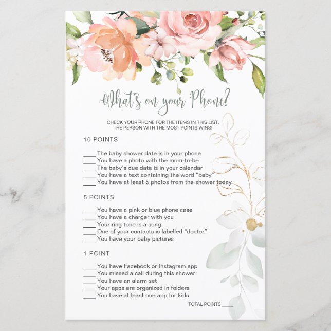 Floral Greenery Baby O que há no seu jogo telefôni (Frente)