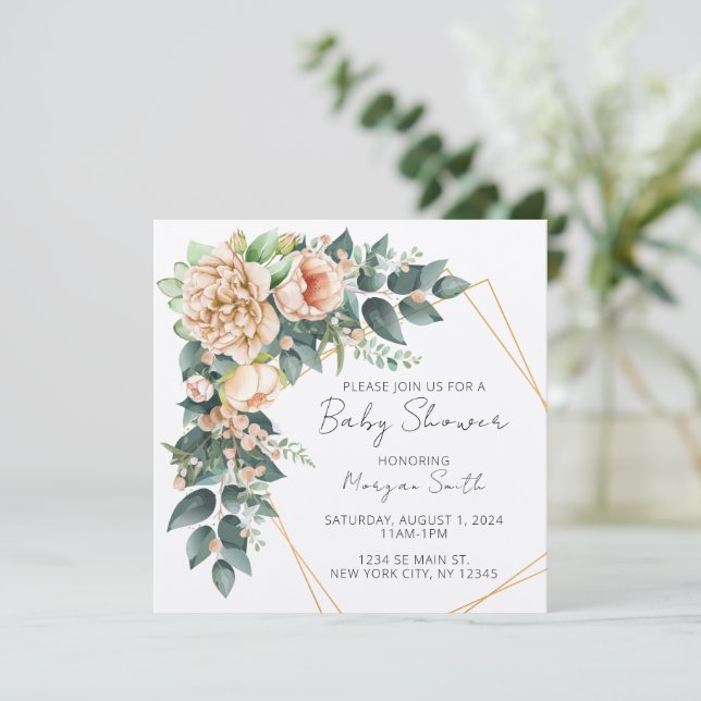 Floral Greenery Convite Geométrico ao Chá de frald (Em pé/Frente)