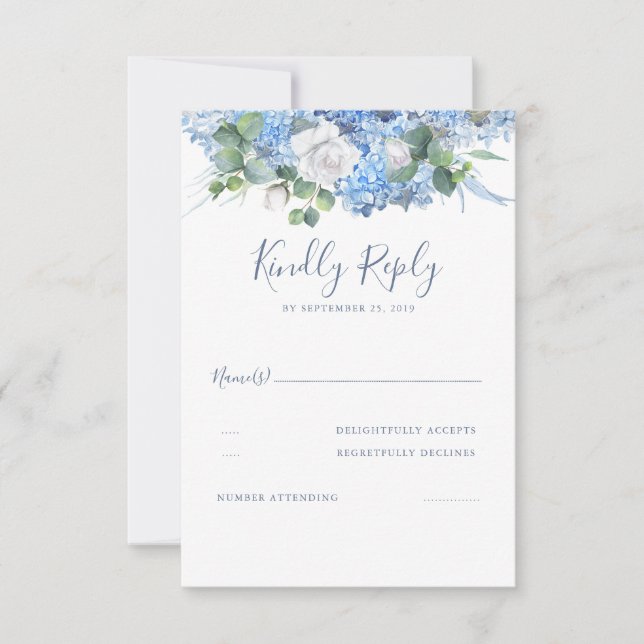 Floral Greenery Dusty Blue Wedding RSVP (Frente)
