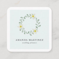 Floral Greenery Wreath Blue Square Cartão de visit