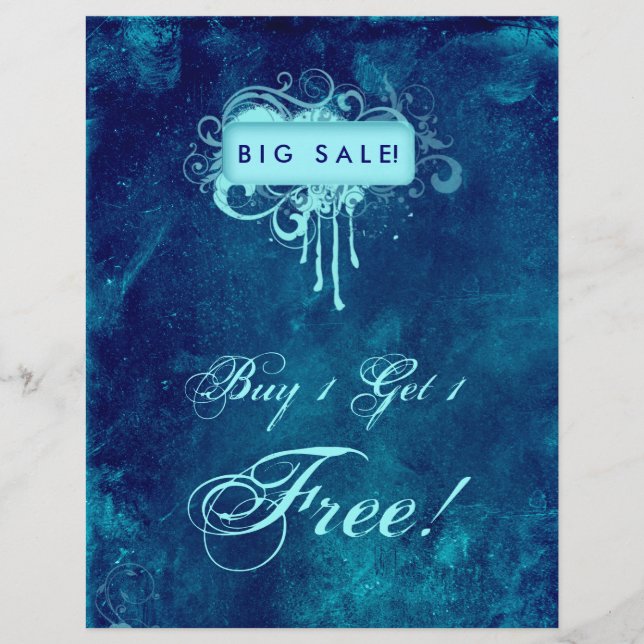 Floral Grunge Flyer Salon Spa Blue Denim (Frente)