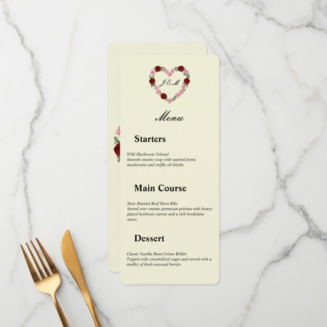 Floral Heart Cream Wedding Menu (Frente/Verso In Situ)