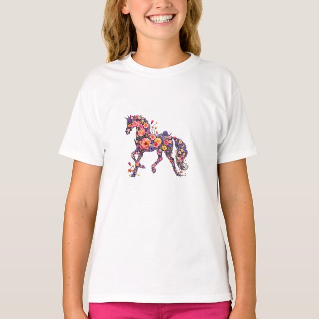 Floral Horse Flower Art T-Shirt (Frente)