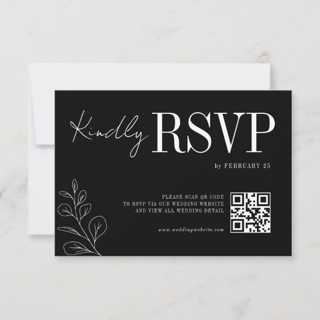 Floral Line Art Rustic Black Elegant Wedding RSVP (Frente)