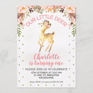 Floral Little Deer Convite de aniversário
