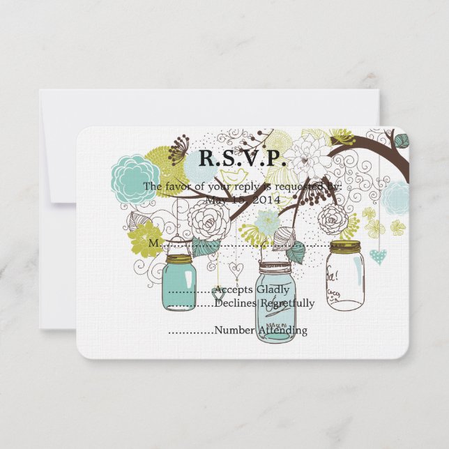 Floral Mason Jars Wedding RSVP (Frente)