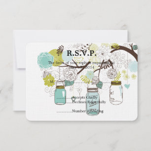 Floral Mason Jars Wedding RSVP