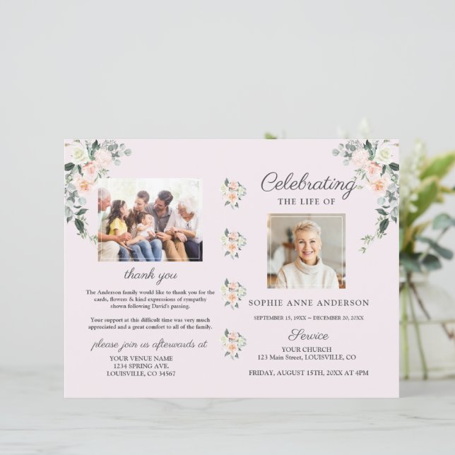 Floral Memorial Funeral Service Photo Program (Em pé/Frente)