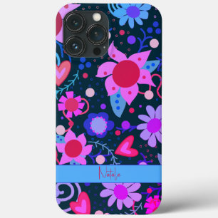 Floral Moderno Preto Roxo Vibrante Personalizado