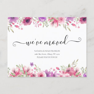 Floral Mudamos de Endereço Script Anúncio de Nova 
