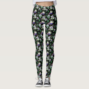 Floral Negro Fuchsia Watercolor Leggings para mulh