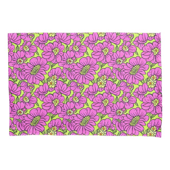 Floral Neon Pink e Daisies Amarelas Pattern Duvet (Frente)
