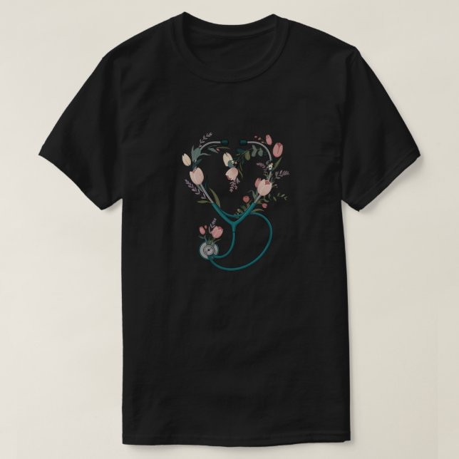 Floral Nurse Stethoscope T-Shirt – Soft Pastel (Frente do Design)