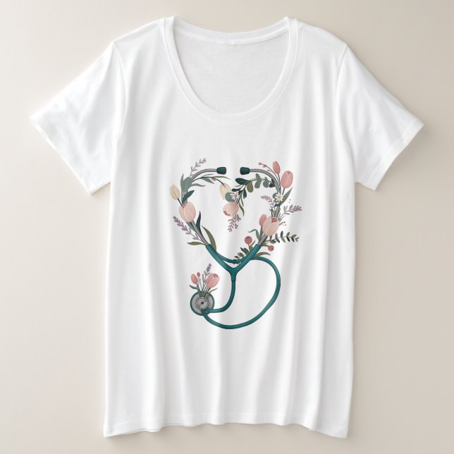 Floral Nurse Stethoscope T-Shirt – Soft Pastel  (Frente do Design)