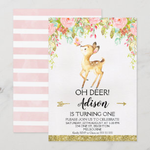 Floral Oh Deer Qualquer Convite de aniversário De 