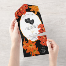 Floral Orange and Black Wedding
