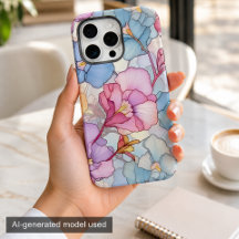 Floral Pastel em Vidro Colorido Rosa & Azul
