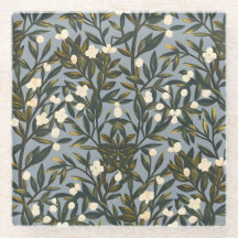 Floral pattern on  dusty blue-gray background