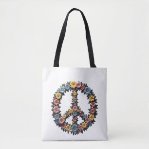 Floral Peace Symbol Shoulder Tote