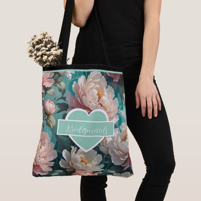 Floral Peonies MultiImpressão Bridesmaids Tote Bag (Close Up)