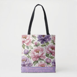 Floral Peony Personalized Tote Bag