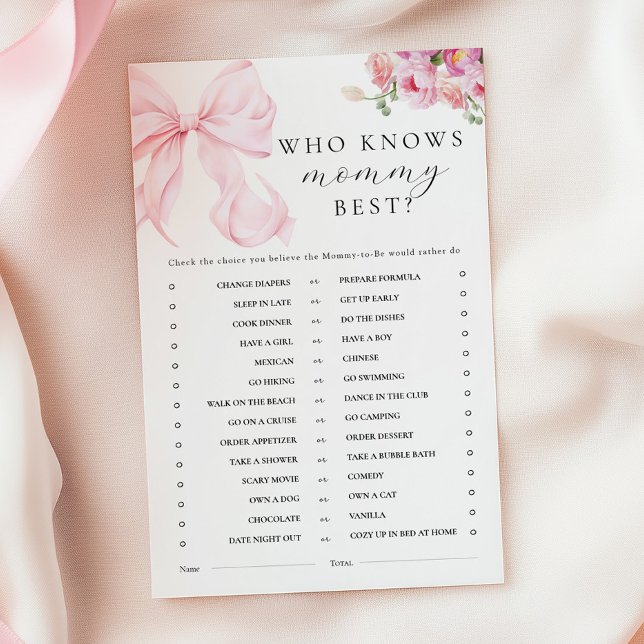 Floral Pink Bow Baby Shower Activity Games (Criador carregado)