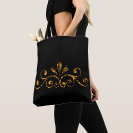 Floral preto-amarelo-galho-preto no Tote Bag preto