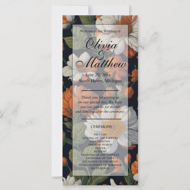 Floral preto-branco-alaranjado Elegante (Frente)