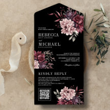 Floral Preto Código QR Floral Sombrio Casamento