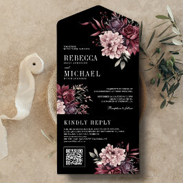 Floral Preto Código QR Floral Sombrio Casamento