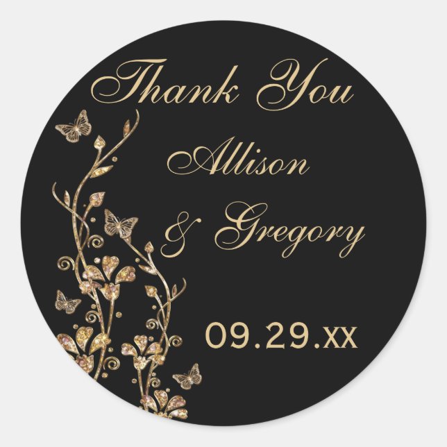 Floral preto, Dourado com adesivo de borboletas (Frente)