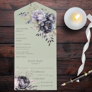 Floral Preto e Lavanda em Verde Sage