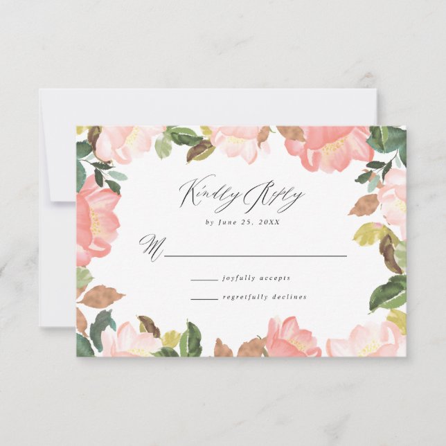 Floral Primavera Blush | Cartão RSVP de Casamento (Frente)